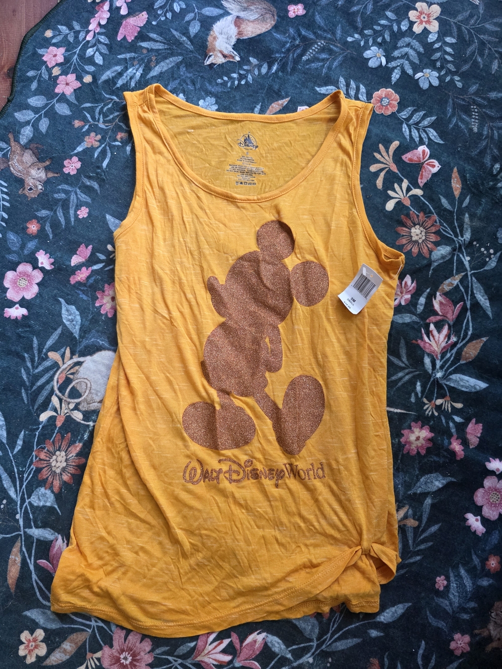Women Disney Parks Side Knot Tank Top in  Yellow with Glitter Mickey Silhouette